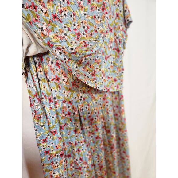 J. Jill $99 Medium Blue Pink Green Floral Overlay Stretch Knit Dress w/ Pockets - Picture 5 of 14